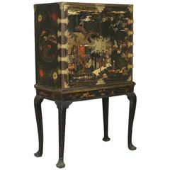 Used 18th Century Chinoiserie English Ebonized and Lacquered Wood Cabinet