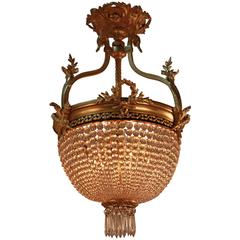 1920's French Beaded Crystal Basket Chandelier