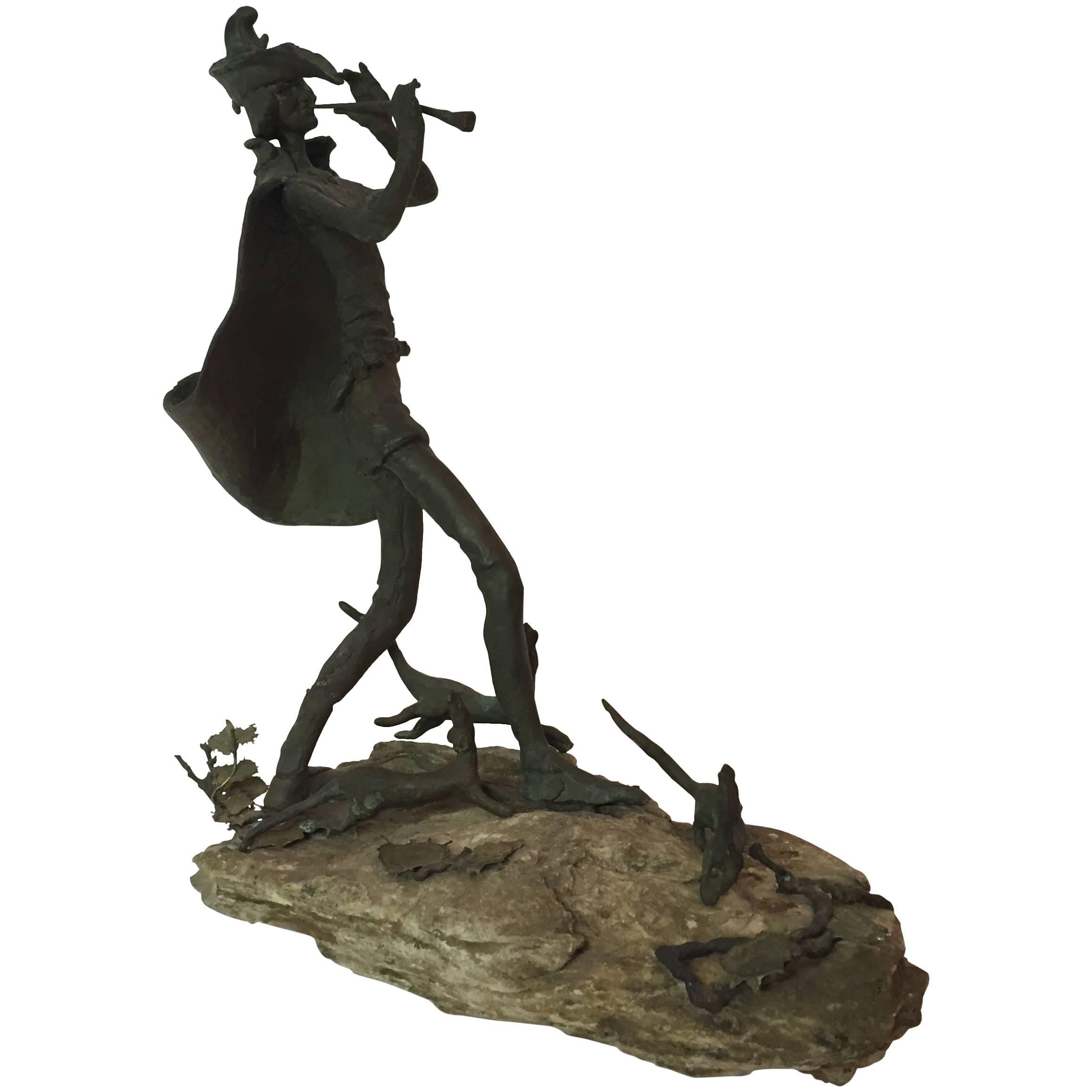 Modernist Pied Piper of Hamelin Bronze Sculpture