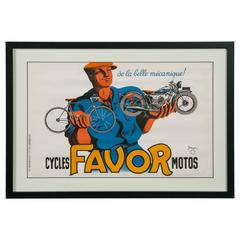 Vintage Original 'Cycles Favor Motos' Advertising Poster by Bellenger, 1937, France