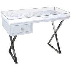 Lucite Object D'art Lacquer and Metal "X" Base Desk by AMK for Patricia Kagan