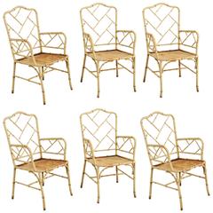 Set of Six 19th Century Simulated Bamboo Iron Armchairs