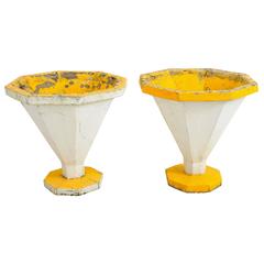 Vintage Pair of Supercool White and Yellow 1950s Planters