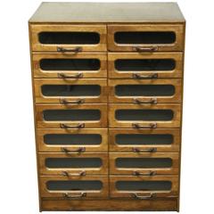 Vintage Oak Midcentury 14-Drawer Haberdashery Cabinet Shop Display