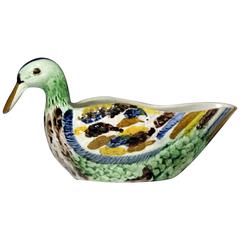 Staffordshire Pottery Sauce Boat in the Form of a Duck Figure Antique Period
