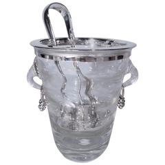 Danish Modern Sterling Silver and Glass Ice Bucket with Tongs