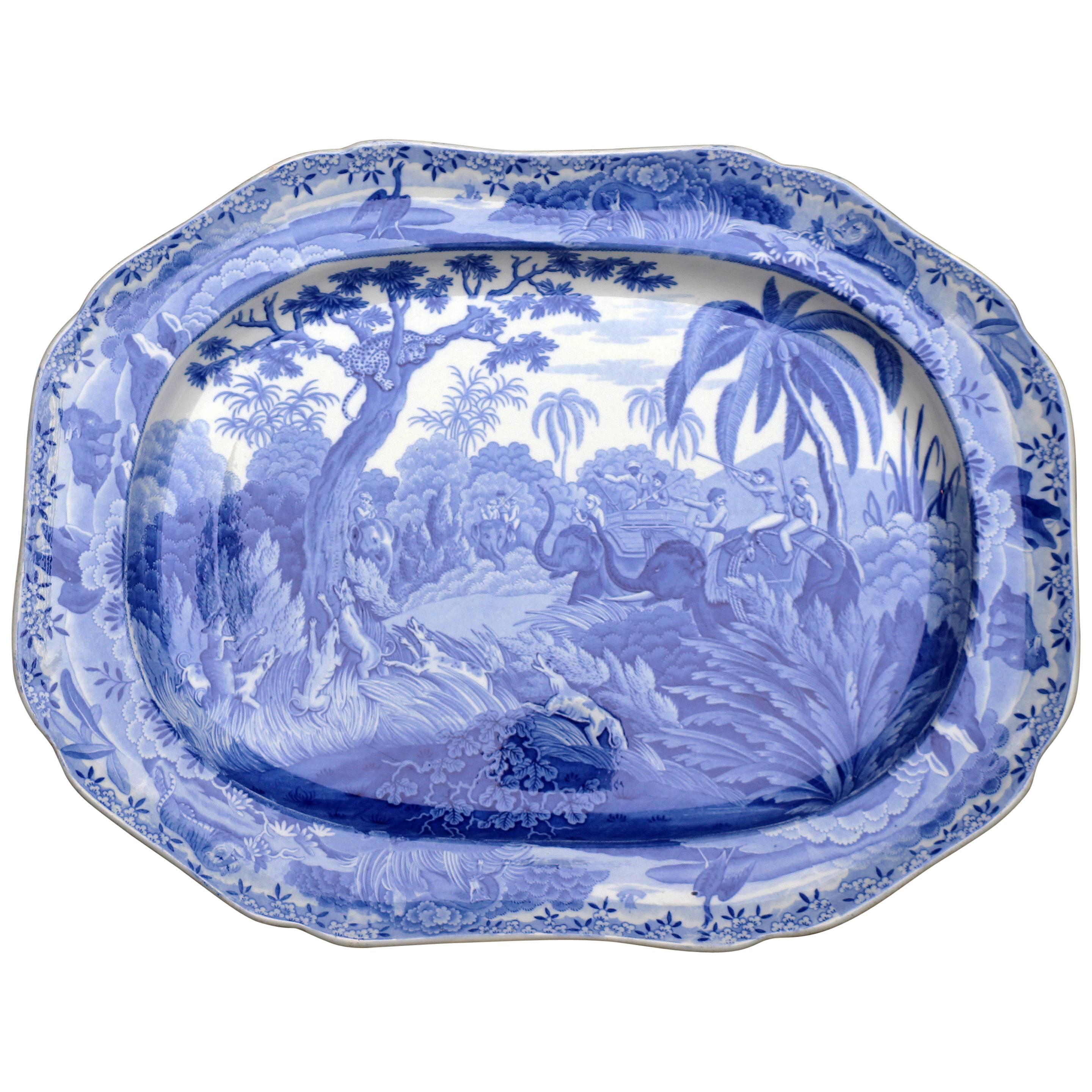 Spode English Sporting Series, Hunting Leopard Blue and White Platter