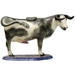 Antique Pottery Figure of Bull in Form of a Creamer, English, Early 19th Century