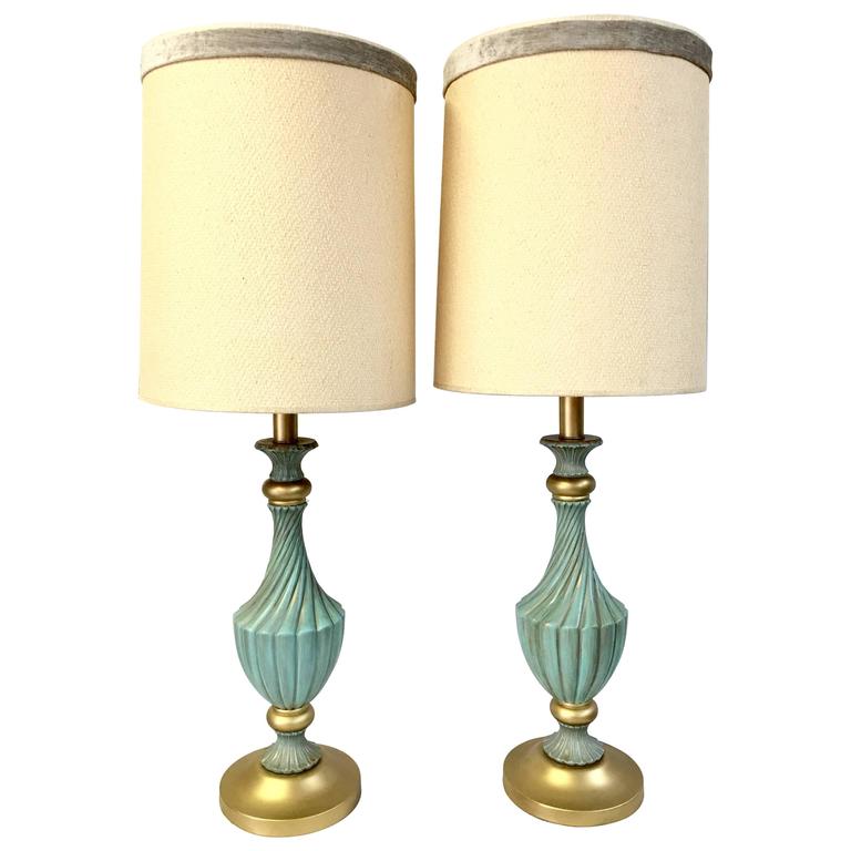 Pair Of Mid Century Stiffel Ceramic Aqua And Gold Tall Table Lamp At 1stdibs Mid Century Stiffel Ceramic Aqua, How To Identify Stiffel Lamp