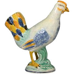 Antique Prattware Pottery Figure of a Hen, circa 1790-1810 Period, English