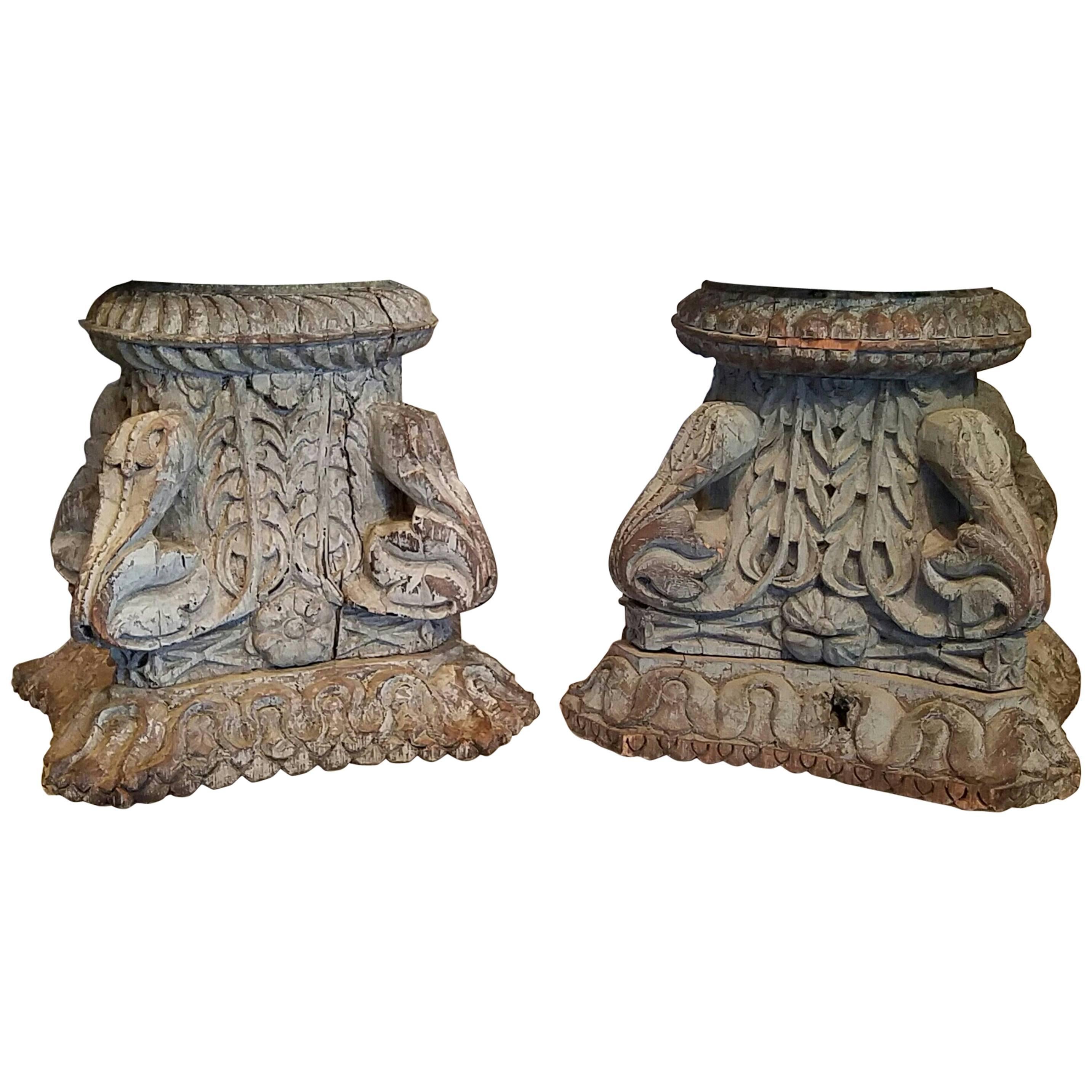 Pair of Architectural Wood Capitals, circa 1910