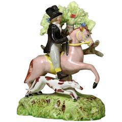 Antique Staffordshire Pottery Pearlware Bocage Figure a Male Equestrian