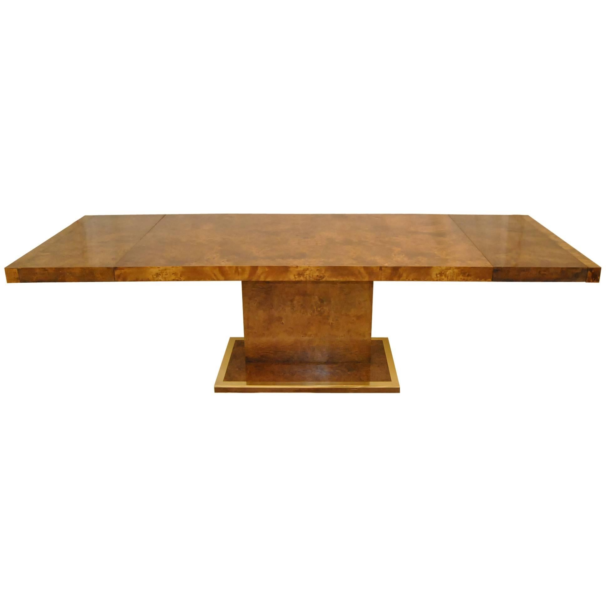 Thomasville Burled Elm Entry or Center Table, circa 1970s Brass Detail