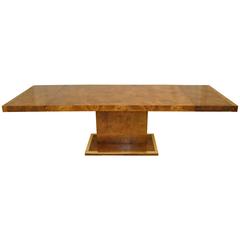 Vintage Thomasville Burled Elm Entry or Center Table, circa 1970s Brass Detail