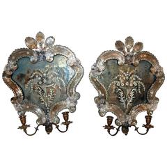 Pair of Venetian Mirrored Sconces