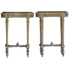 Pair of Vintage Louis XVI Side Tables with Gold Gilt and Marble Pair of Vintage Louis XVI Side Tables with Gold Gilt and Marble