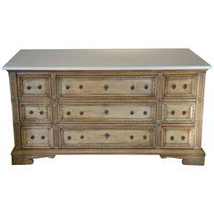 19th Century Continental Carved 9 Drawer Commode with Thassos Marble Top