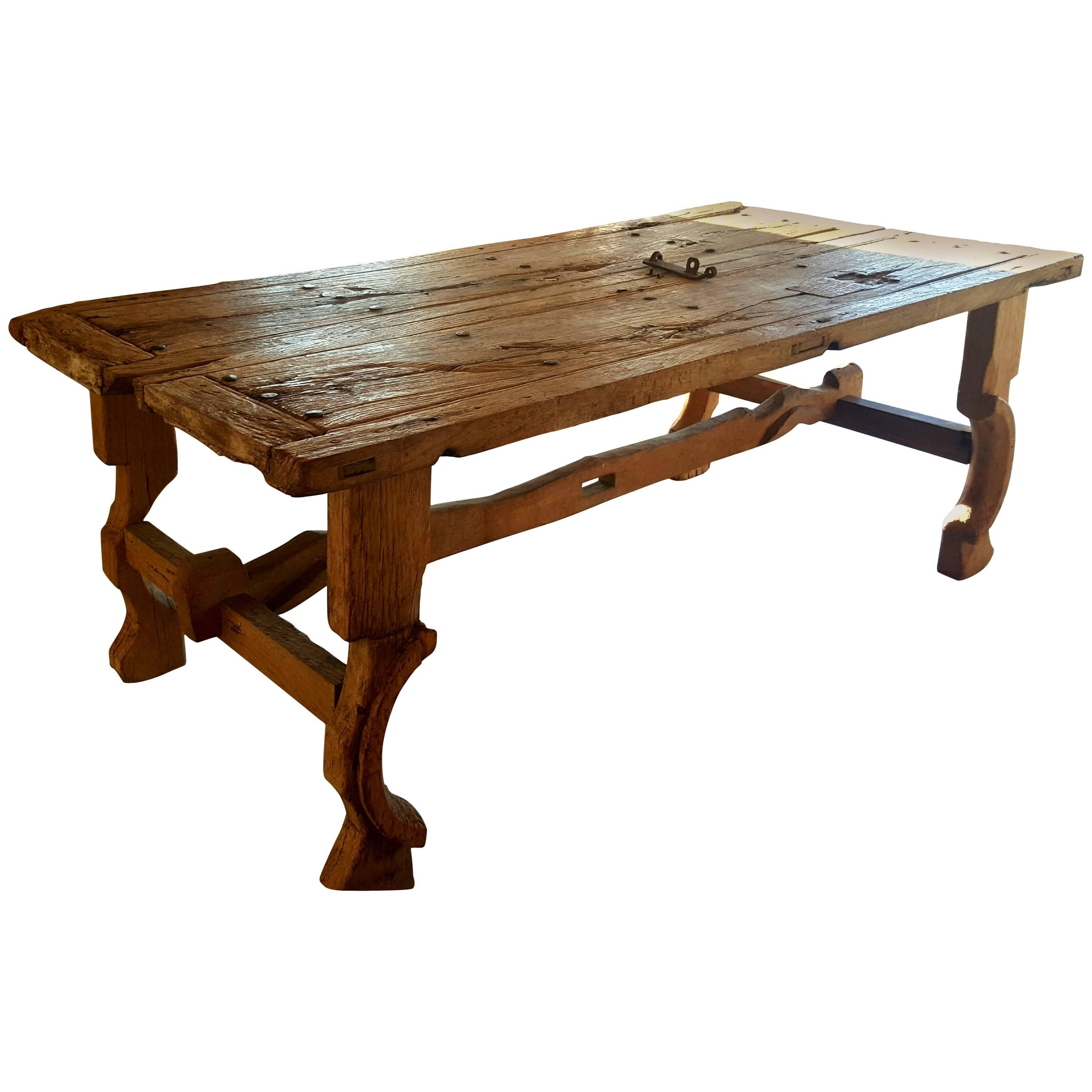 Antique Trestle Table Made from an 18th Century Church Door