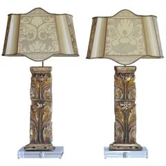 Antique Pair of 17th Century Portuguese Altar Fragment Repurposed Lamps