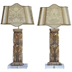  Pair of 17th Century Portuguese Altar Fragment Repurposed Lamps