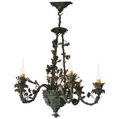 Vintage Six-Arm Chandelier with Roses, Vines and Leaves