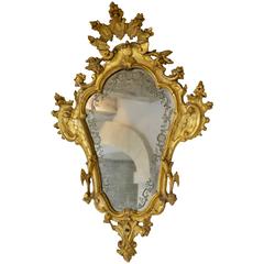 Antique 18th Century Gold Gilt Carved Venetian Etched Mirror