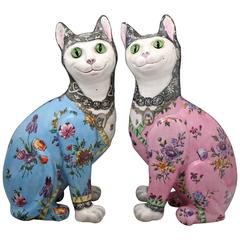 Pair of Antique Emile Galle Pottery Comical Cats, circa 1900