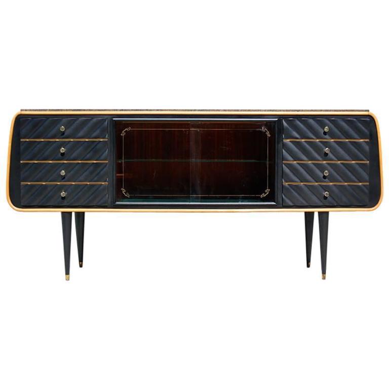 Stylish Italian Veneer Sideboard with Granite Top, circa 1950s at 1stDibs