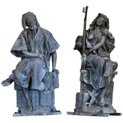 Pair of Antique Spelter Statues Taken from a Builiding in 1890