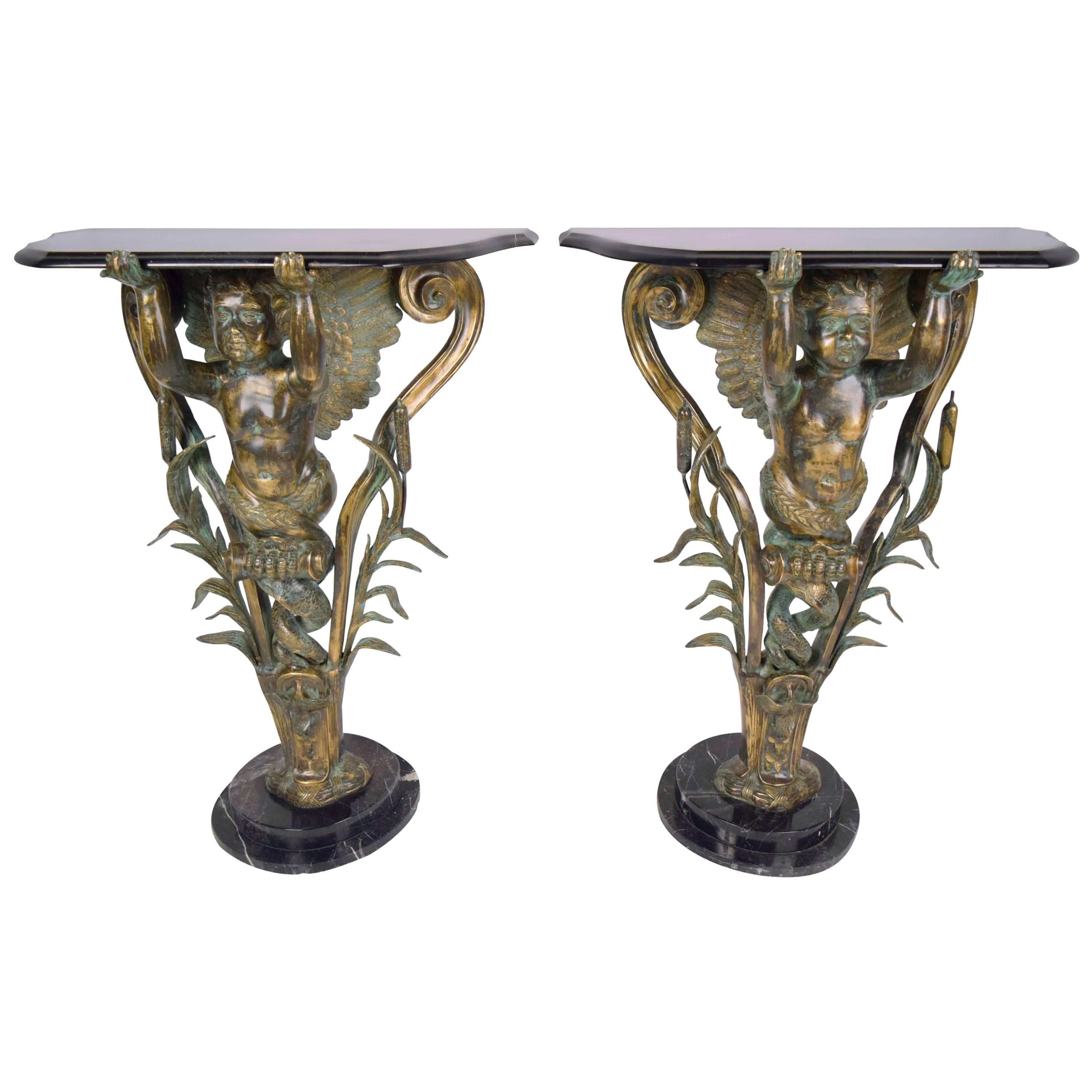 Pair of Vintage Bronze Patio Pedestals or Consoles