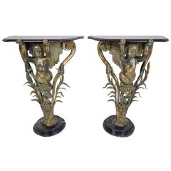 Pair of Vintage Bronze Patio Pedestals or Consoles