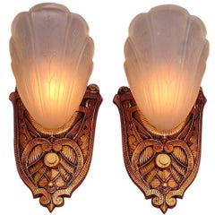 Antique Pair of Slip Shade Sconces, 1920s-1930s