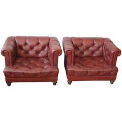 Antique Matched Pair of Oxblood Chesterfield Club Chairs