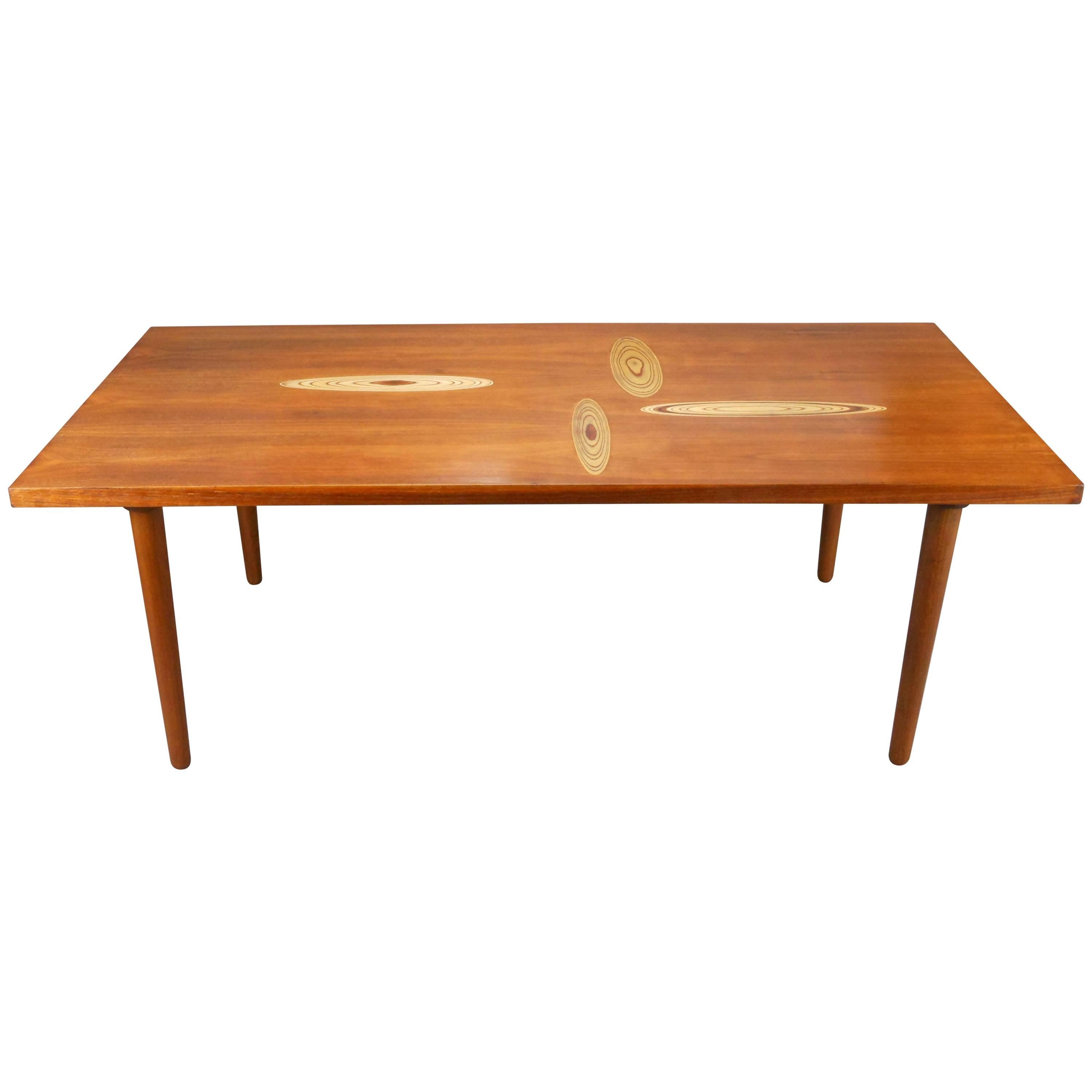 Tapio Wirkhala, Mid Century Marquetry Inlaid Teak Rectangular Coffee Table  For Sale