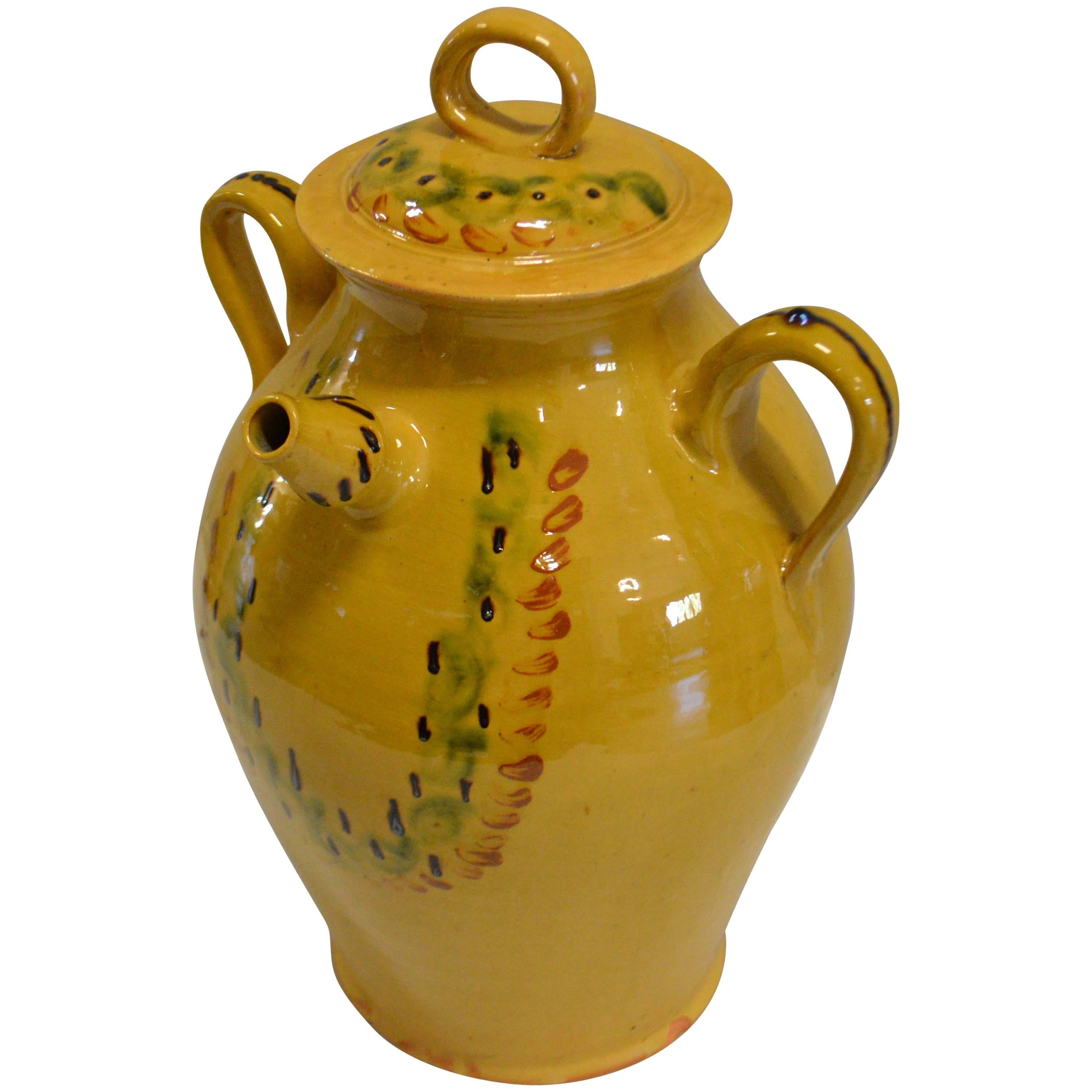 Turn of the Century Large Covered Earthenware Water Jug