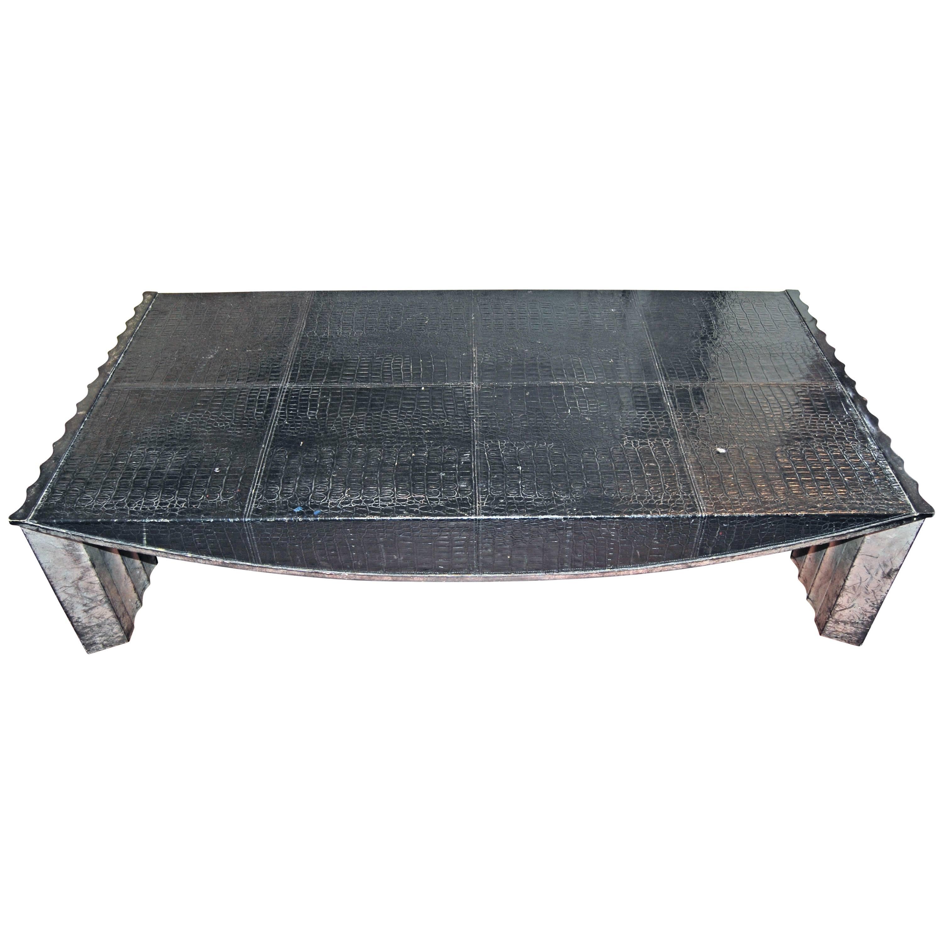 Mid-Century Faux Crocodile Coffee Table For Sale
