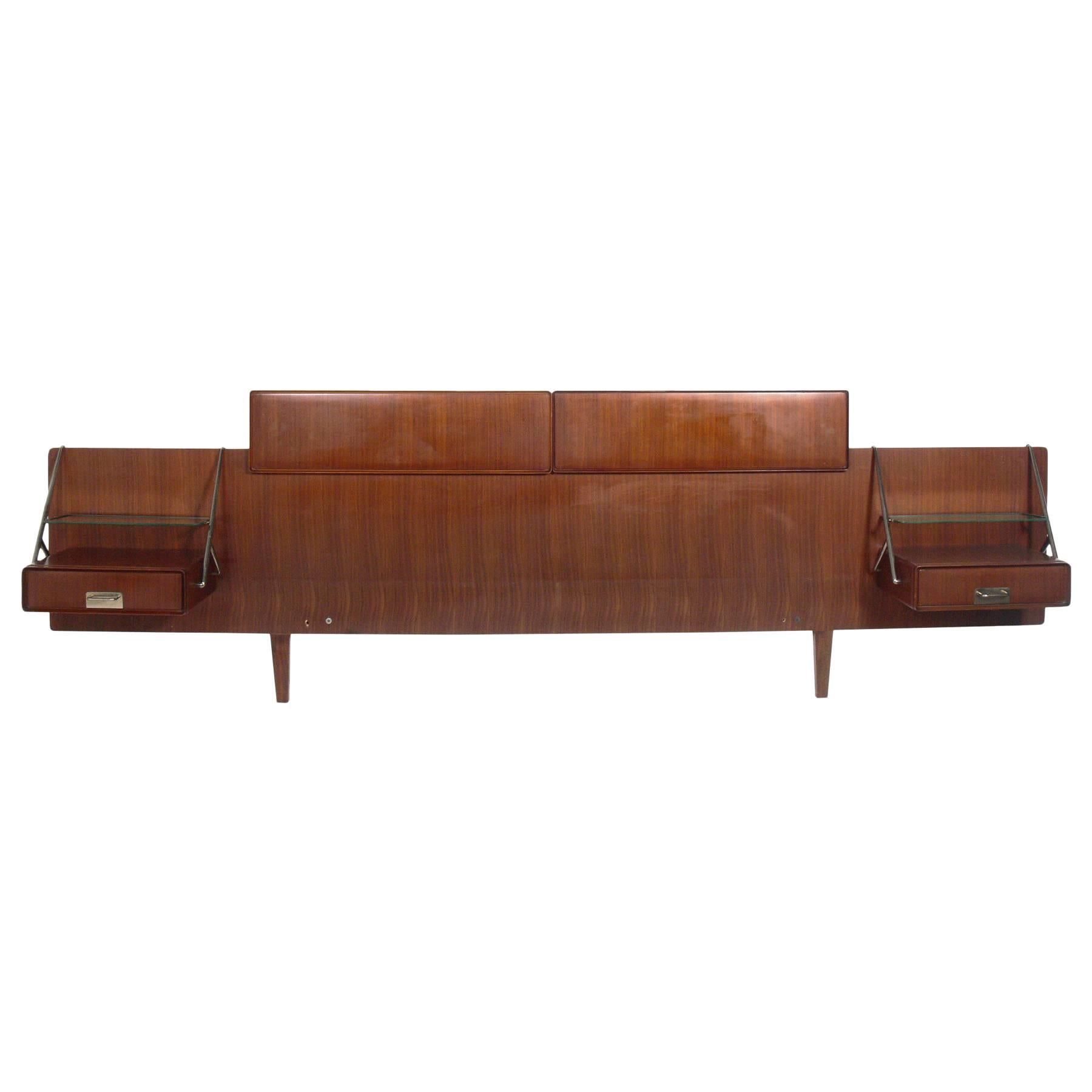 Silvio Cavatorta Rosewood Headboard with Floating Nightstands