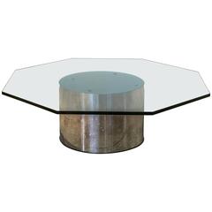 Milo Baughman for Thayer Coggin Steel Drum and Octagon Shaped Glass Coffee Table