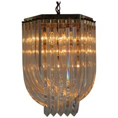 Retro Brass and Lucite Ribbon Chandelier