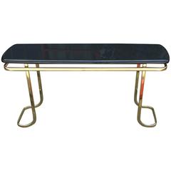 Glamorous Black Lacquer and Brass Console Table