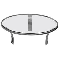 Sleek Round Stainless Chrome and Glass Modern Minimalist Coffee Table