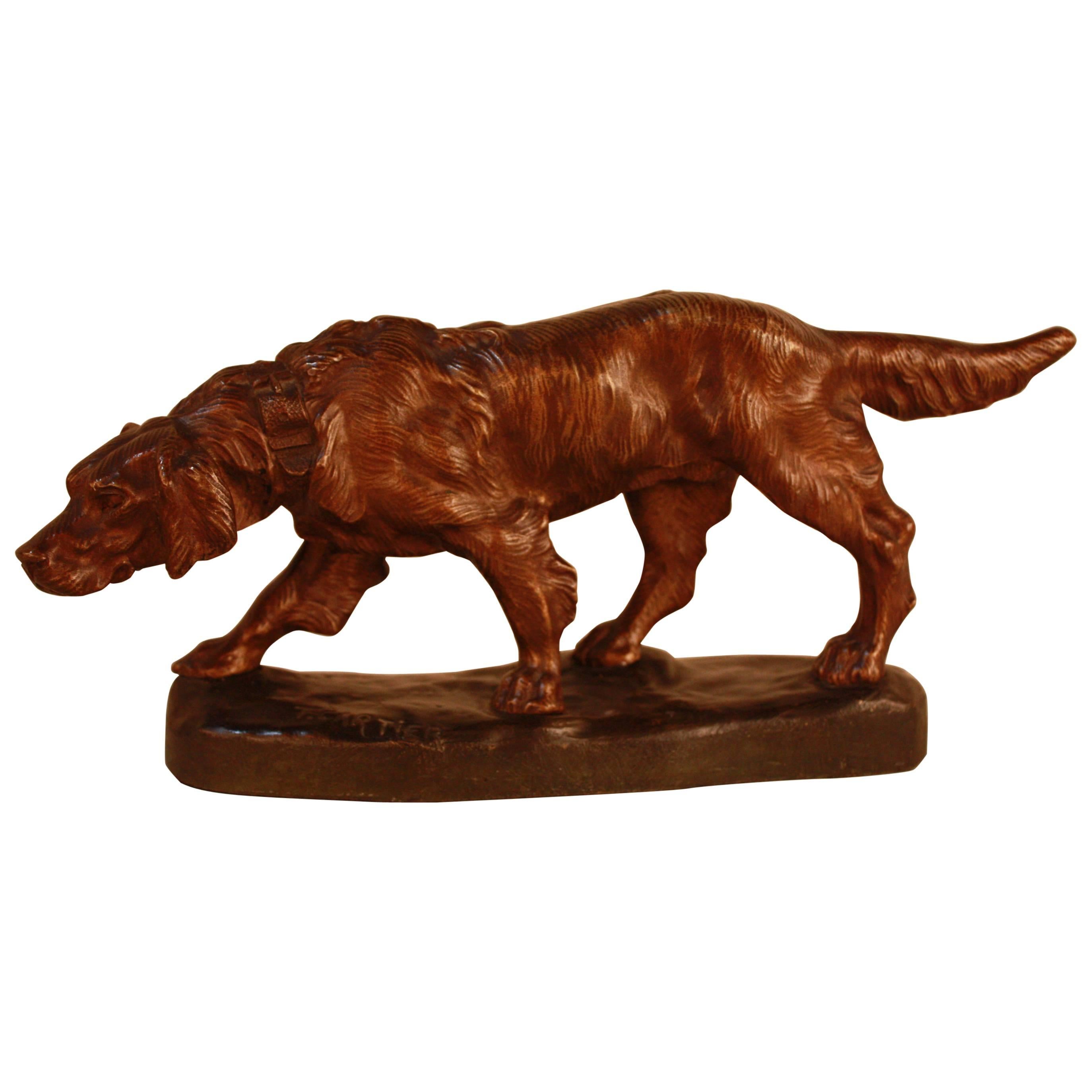 French Bronze of Hunting Dog by T. Cartier