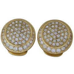 Vintage Christian Dior Round Gold-Tone and Rhinestone Earrings