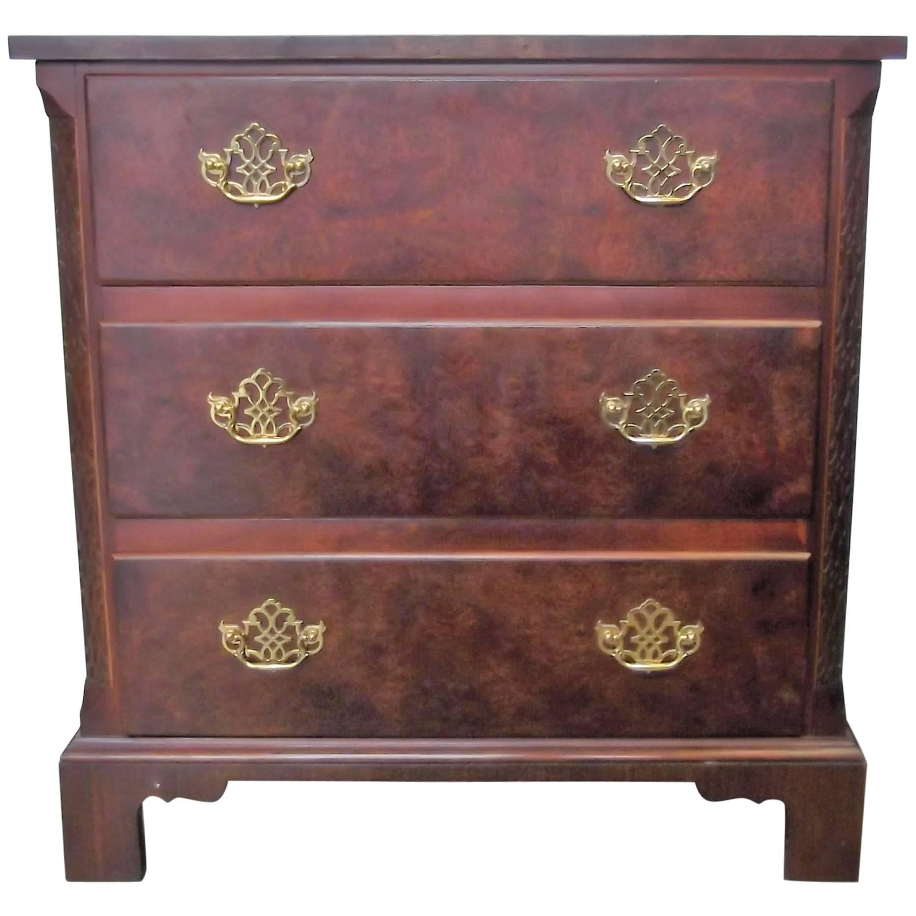 Classic English Style Mahogany and Burl Bachelors Chest by Baker