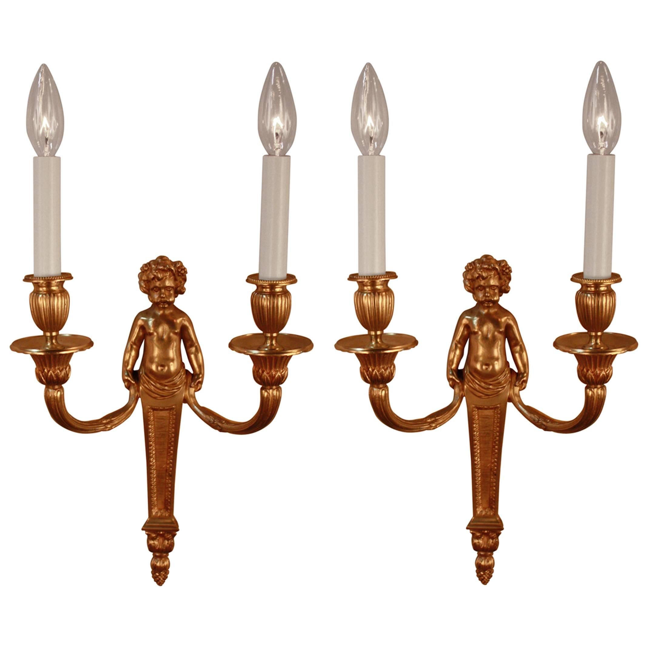 Pair of Louis XVI Style Wall Bronze Wall Sconces