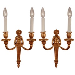 Pair of Louis XVI Style Wall Bronze Wall Sconces