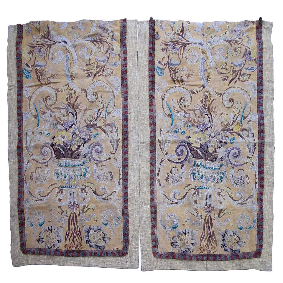 Rare Pair of English Hand Block Printed Linen Panels For Sale at 1stDibs