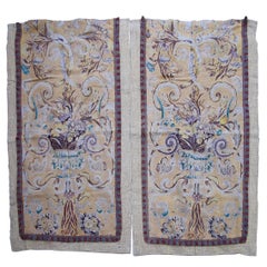 Antique Rare Pair of English Hand Block Printed Linen Panels