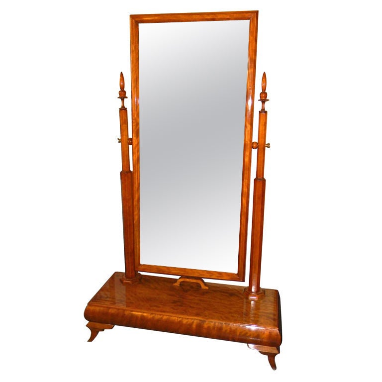 Standing Art Deco Honduras Mahogany Wood Mirror For Sale