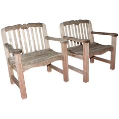 Pair of Teak Armchairs with Hand-Carved Shell Motives